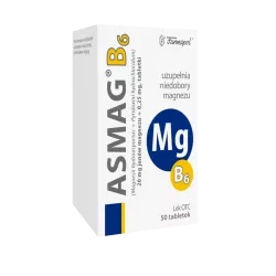 Asmag B6 tabletki 300mg+0.25mg x 50 tabletek Minerały ZAKŁAD CHEMICZNO-FARMACEUTYCZNY "FARMAPOL" SP. Z O.O.