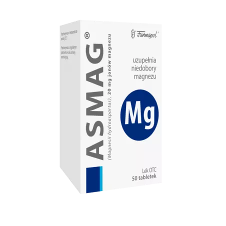 Asmag tabletki 20mg Mg++ x 50 tabletek magnez ZAKŁAD CHEMICZNO-FARMACEUTYCZNY "FARMAPOL" SP. Z O.O.