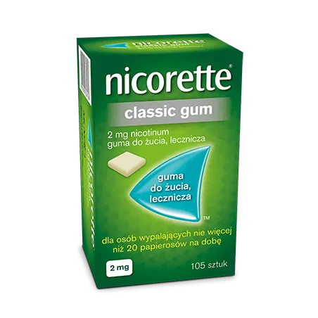 Nicorette classic guma do żucia 2mg x 105 szt leki na rzucenie palenia MCNEIL HEALTHCARE (IRELAND) LIMITED