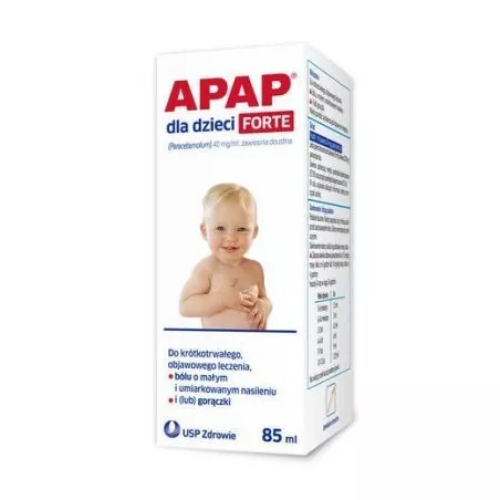 Apap dla dzieci Forte zawiesina 40mg/ml x 85 ml przeciwbólowe i przeciwgorączkowe (dla dzieci) US PHARMACIA SP. Z O.O.