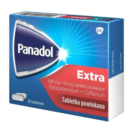 Panadol Extra tabletki powlekane 500mg + 65mg x 12 tabletek tabletki przeciwbólowe GLAXOSMITHKLINE CONSUMER HEALTHCARE SP. Z ...