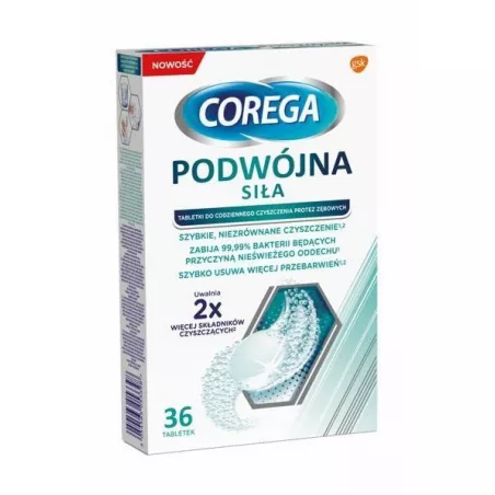 Corega Podwójna siła x 36 tabletki do czyszczenia protez zębowych kremy akcesoria do protez GLAXOSMITHKLINE CONSUMER HEALTHCA...