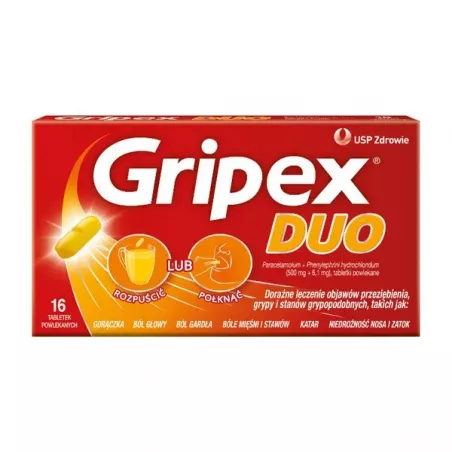 Gripex Duo 500mg + 6,1mg x 16 tabletek leki na gorączkę US PHARMACIA SP. Z O.O.