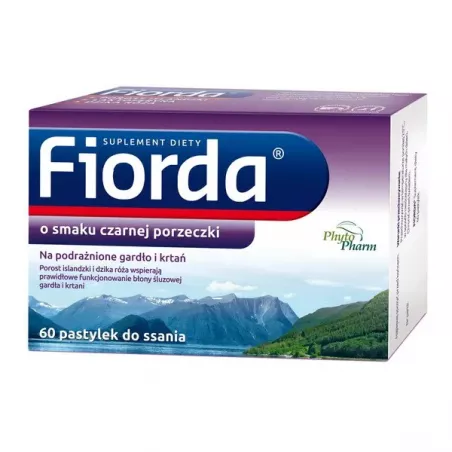 Fiorda o smaku czarnej porzeczki x 60 pastylek leki na ból gardła i chrypkę PHYTOPHARM KLĘKA S.A.