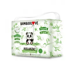 Eko Pieluszki jednorazowe bambusowe BAMBOOLOVE, rozmiar S (3-8 KG) x 25 sztuk ( data ważności 06.09.2024 ) chusteczki dla dzi...