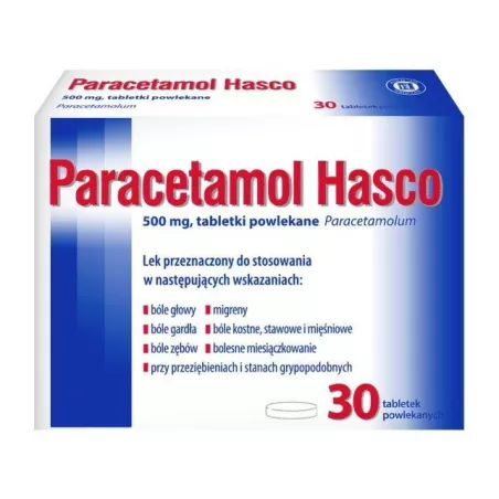 Paracetamol Hasco 500 mg x 30 tabletek powlekanych tabletki przeciwbólowe PRZEDSIĘBIORSTWO PRODUKCJI FARMACEUTYCZNEJ HASCO-LE...