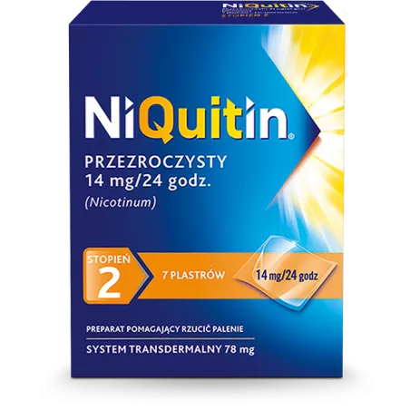 Niquitin przezroczysty, 14 mg/24 h, system transdermalny 78 mg, stopień 2, plastry, 7 szt. leki na rzucenie palenia PERRIGO P...