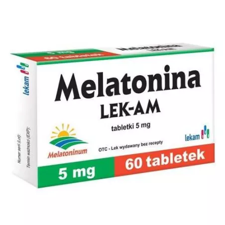 Melatonina lek-am 5mg x 60 tabletek (blist) Spokój i Sen PRZEDSIĘBIORSTWO FARMACEUTYCZNE LEK-AM SP. Z O.O.