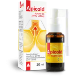 Apicold spray do jamy ustnej x 20 ml (data ważności 31.12.2024 r.) leki na ból gardła i chrypkę ALPEN PHARMA AG S.A.