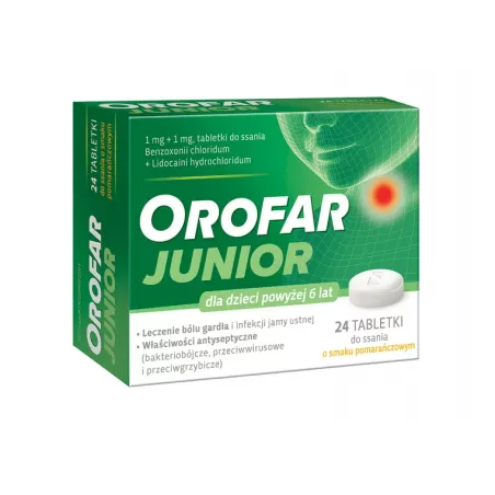 Orofar junior tabletki do ssania 1mg+1mg x 24 tabletki gardło GLAXOSMITHKLINE CONSUMER HEALTHCARE SP. Z O.O.