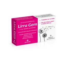 Lirra Gem tabletki powlekane 5 mg x 7 tabletek tabletki na alergię GLENMARK PHARMACEUTICALS SP. Z O.O.