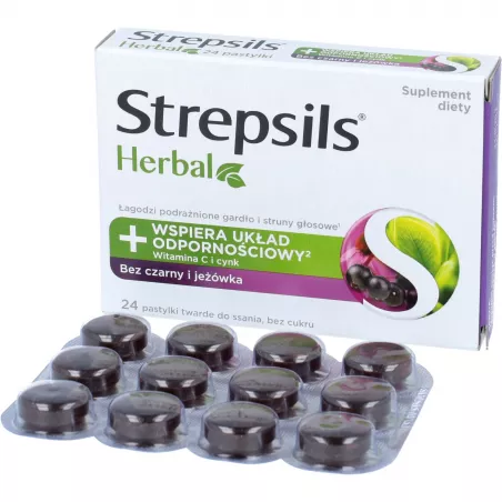 Strepsils Herbal bez czarny i jeżówka x 24 pastylek  ( data ważności 31.01.2024 ) naturalne preparaty na odporność RECKITT BE...