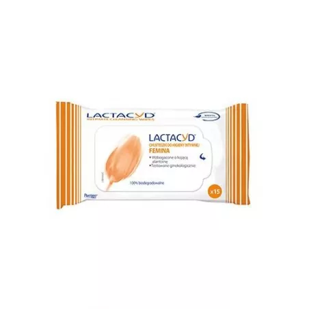 Lactacyd Femina chusteczki x 15 sztuk podpaski tampony kubki menstr. OMEGA PHARMA POLAND SP Z OO