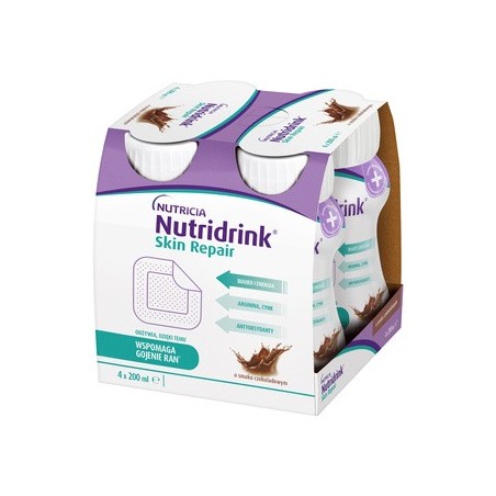 Nutridrink Skin Repair o smaku czekoladowym 4 x 200 ml żywienie medyczne NUTRICIA POLSKA SP. Z O.O.