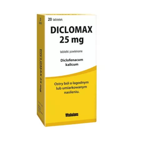 Diclomax 0,025 g x 20 tabletek tabletki przeciwbólowe VITABALANS Diclomax 0,025 g x 20 tabletek tabletki przeciwbólowe VITABALANS
