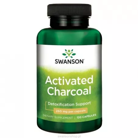 SWANSON Activated Charcoal - Węgiel drzewny aktywowany 260 mg x 120 kapsułek biegunka Swanson