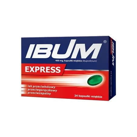 Ibum Express kapsułki miękkie 0,4 g x 24 kapsułek tabletki przeciwbólowe PRZEDSIĘBIORSTWO PRODUKCJI FARMACEUTYCZNEJ HASCO-LEK...