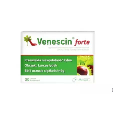 Venescin Forte tabletki drażowane x 30 tabletek preparaty na żylaki WROCŁAWSKIE ZAKŁADY ZIELARSKIE "HERBAPOL" S.A.