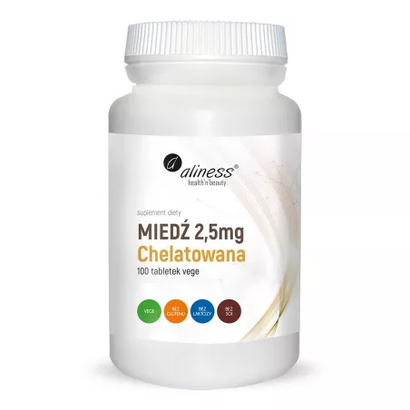 Aliness Miedź chelatowana 2,5 mg 100 tabletek naturalne preparaty na odporność Aliness