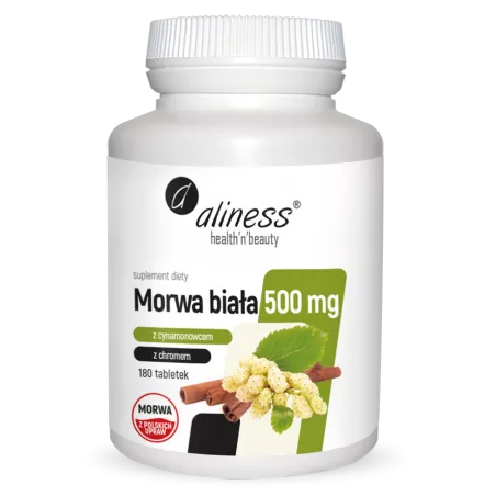 Aliness Morwa biała z cynamonowcem i chromem 500 mg 180 tabletek regulacja poziomu cukru Aliness