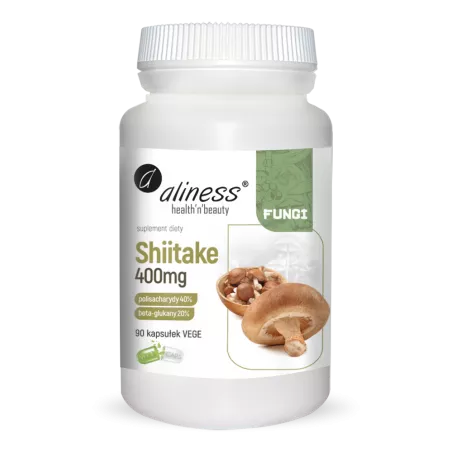 Aliness Shiitake ekstract 40/20 400 mg 90 kapsułek ( data ważności 28.02.2024 ) Zioła na cholesterol Aliness