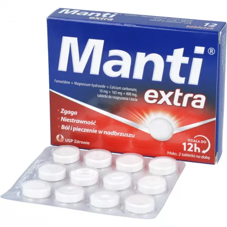 Manti Extra x 12 tabletek do rozgryzania i żucia niestrawność USP ZDROWIE SP. Z O.O