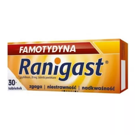 Famotydyna Ranigast 20mg x 30 tabletek wrzody żołądka, zgaga, refluks ZAKŁADY FARMACEUTYCZNE POLPHARMA S.A.