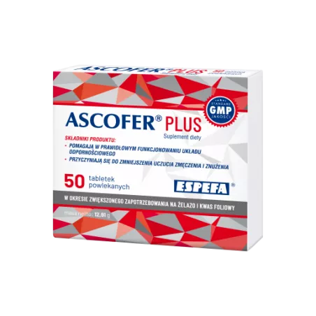 Ascofer Plus 50 tabletek powlekanych żelazo CHEMICZNO-FARMACEUTYCZNA SPÓŁDZIELNIA PRACY ESPEFA