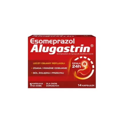 Esomeprazol Alugastrin kapsułki dojelitowe 20 mg x 14 kapsułek wrzody żołądka, zgaga, refluks LABORATORIA POLFA ŁÓDŹ SP. Z O.O.