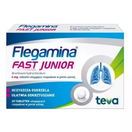 Flegamina Fast Junior 4 mg x 20 tabletek ( data ważności 31.07.2024 r.) leki na kaszel TEVA PHARMACEUTICALS POLSKA SP. Z O. O.