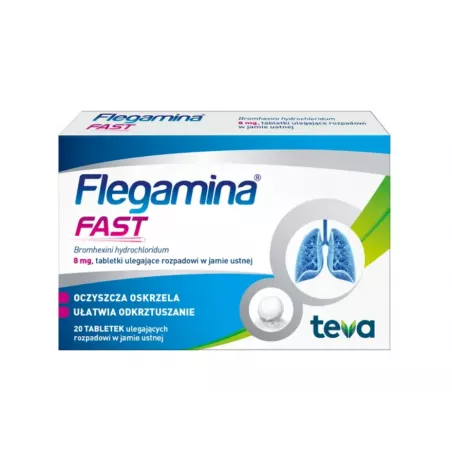 Flegamina Fast tabletki ulegające rozpadowi w jamie ustnej 8 mg x 20 tabletek leki na kaszel TEVA PHARMACEUTICALS POLSKA SP. ...