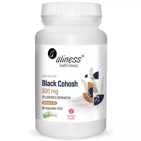 Aliness Black Cohosh pluskwica groniasta 300 mg 90 kapsułek Menopauza Andropauza Aliness
