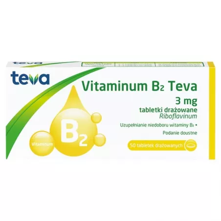 Vitaminum B2 Teva 3mg x 50 tabletek drażowanych zajady TEVA PHARMACEUTICALS POLSKA SP. Z O. O.