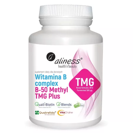 Aliness Witamina B complex B50 Methyl TMG Plus 100 kapsułek witaminy z grupy B Aliness