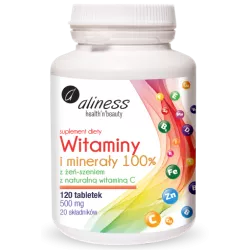 Aliness Witaminy i Minerały 100% 120 tabletek Dobre samopoczucie Aliness
