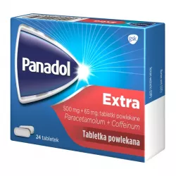 Panadol Extra tabletki powlekane 500mg+65mg x 24 tabletek ( data ważności 31.08.2025 ) tabletki przeciwbólowe GLAXOSMITHKLINE...