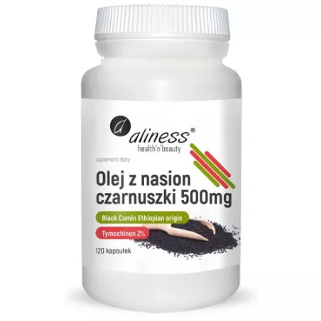 Aliness Czarnuszka olej 2% 500 mg 120 kapsułek naturalne preparaty na odporność Aliness