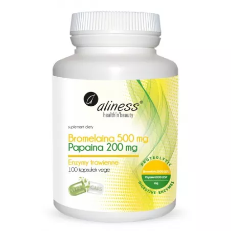 Aliness Bromelaina Papaina 500 mg+ 200 mg x 100 kapsułek naturalne preparaty na odporność Aliness