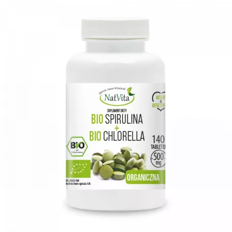 NatVita Spirulina Bio + Chlorella Bio x 140 tabletek antyoksydanty NatVita