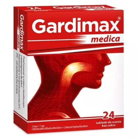 Gardimax Medica tabletki do ssania bez cukru x 24 tabletek leki na ból gardła i chrypkę TACTICA PHARMACEUTICALS SP. Z O.O.