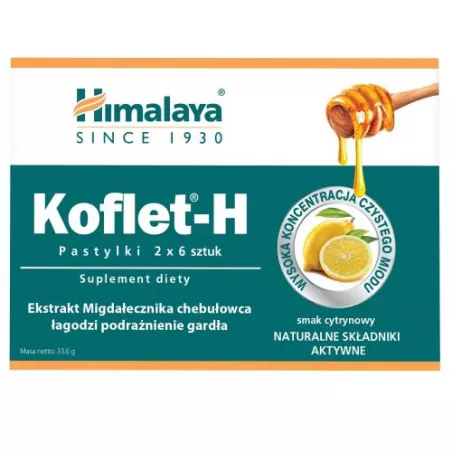 HIMALAYA Koflet-H smak cytrynowy x 12 pastylek leki na ból gardła i chrypkę L'BIOTICA