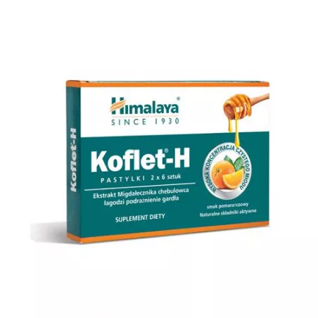 HIMALAYA Koflet-H smak pomarańczowy x 12 pastylek leki na ból gardła i chrypkę L'BIOTICA