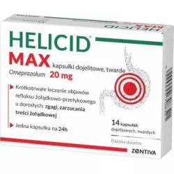 Helicid max kapsułki dojelitowe twarde 20mg x 14 kapsułek wrzody żołądka, zgaga, refluks ALVOGEN MALTA OPERATIONS
