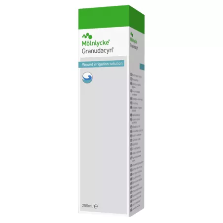 Granudacyn roztwór do płukania ran x 250ml Preparaty na problemy skórne MOLNLYCKE HEALTH CARE POLSKA SP. Z O.O.