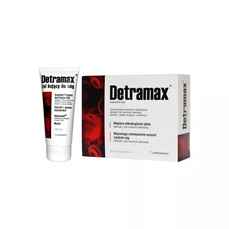 Zestaw Detramax, Detramax 60 tabletek + żel medical x 100 ml na wzmocnienie krążenia NOVASCON PHARMACEUTICALS SP. Z O.O.