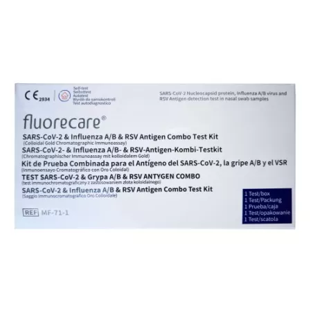 Test FLUORECARE combo antygen 4w1 na grypę A/B + COVID / RSV 1 sztuka Testy diagnostyczne AMS PHARMA SP. Z O.O.