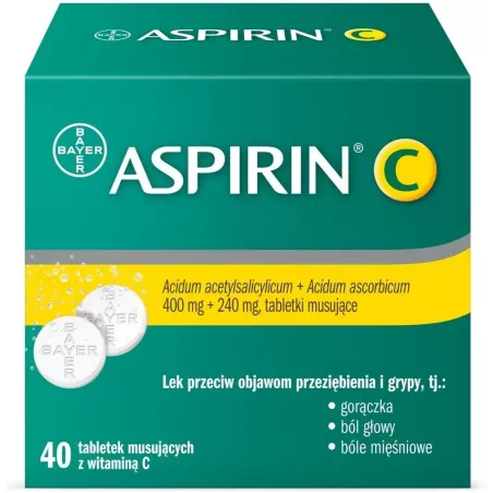 Aspirin C 400mg+240mg 40 tabletek musujących Leki na przeziębienie i grypę BAYER SP. Z O.O.