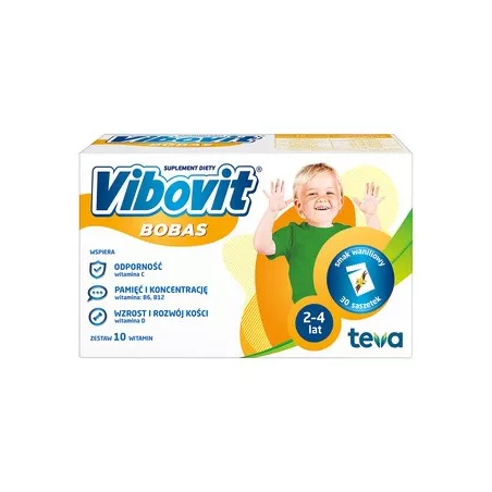 Vibovit Bobas o smaku waniliowym 2g x 30 torebek witaminy i minerały TEVA PHARMACEUTICALS POLSKA SP. Z O. O.