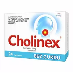 Cholinex pastylki 0.15g bez cukru x 24 tabletek leki na ból gardła i chrypkę GLAXOSMITHKLINE CONSUMER HEALTHCARE SP. Z O.O.