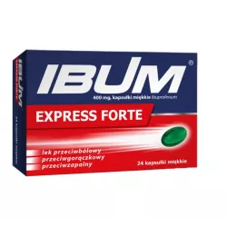 Ibum Express Forte 400 mg x 24 kapsułek miękkich tabletki przeciwbólowe PRZEDSIĘBIORSTWO PRODUKCJI FARMACEUTYCZNEJ HASCO-LEK ...